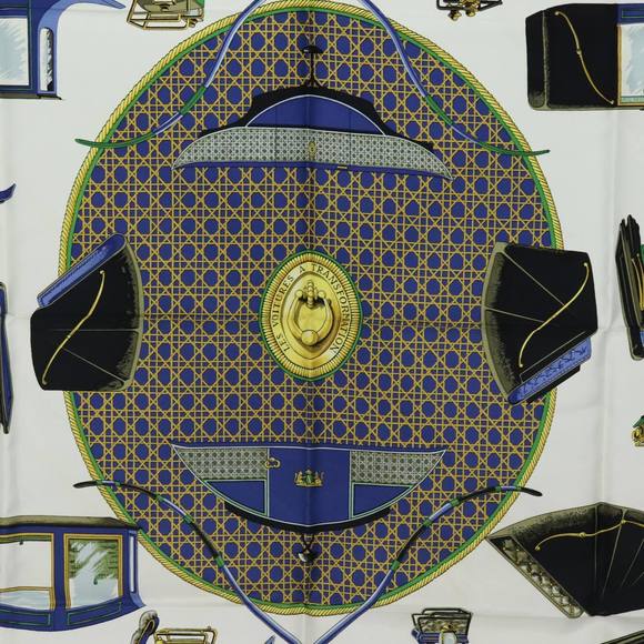 HERMES Carre 90  ""LES VOITURES A TRANSFORMATION"" Silk Blue Auth am6603 - Picture 6 of 14